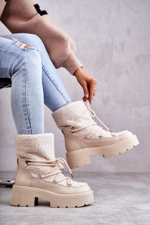 Жіночі снігові черевики на овчині бежеві Sanna