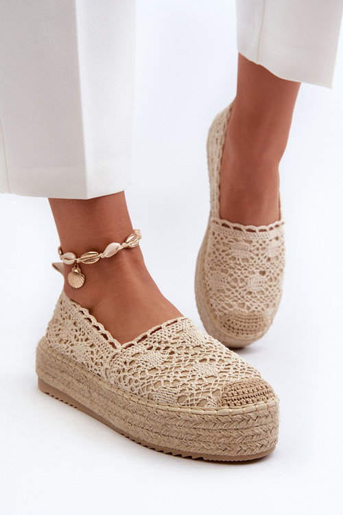Жіночі мереживні еспадрільї на платформі бежеві Elarose