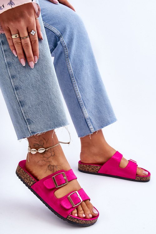 Жіночі босоніжки на корковій платформі з смужками кольору фуксії Doretta