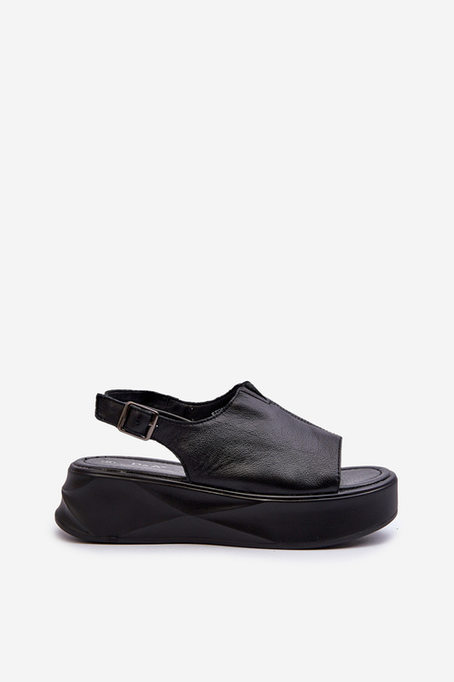 Жіночі шкіряні босоніжки на платформі D&A SJ2301-2 Чорні