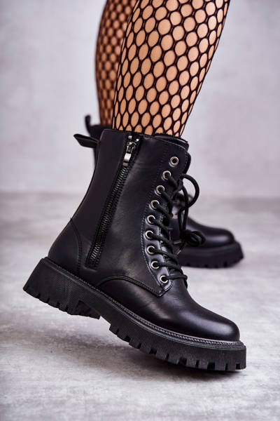 Чоботи шкіряні теплі Робочі пов'язані Чорна Марія