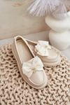 Дівчачі мокасини з бантом з еко шкіри Avallesa бежевого кольору
