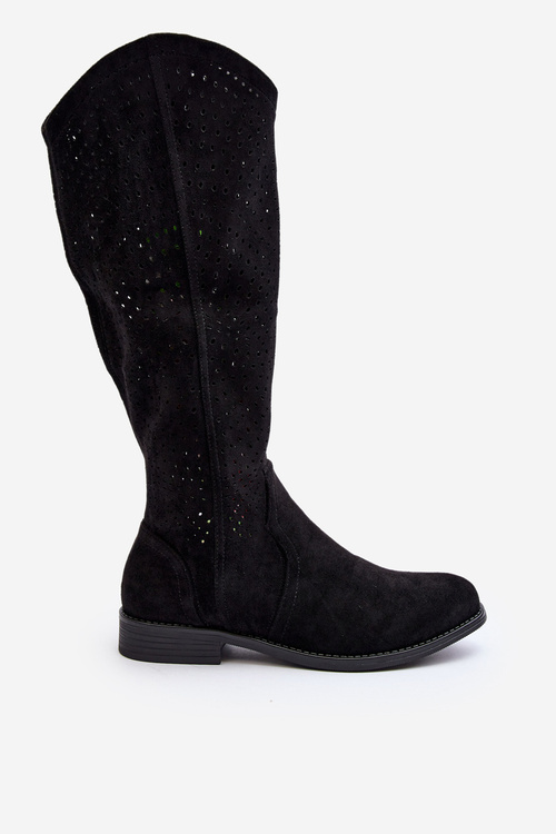 S.Barski HY66-150 Чорні вирізані черевики на плоскій каблуці