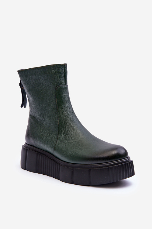 Зелені жіночі шкіряні ботильйони на платформі Zazoo 60369