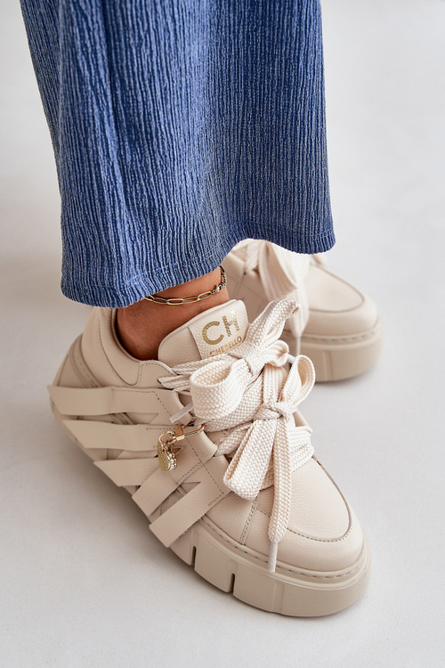 Жіночі шкіряні кросівки з декором CheBello 4292 Бежеві