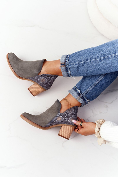 Жіночі шкіряні чоботи на каблуці Maciejka сірі 04492