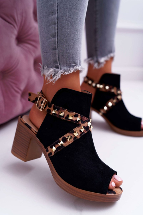 Жіночі босоніжки Lu Boo на шпильці з верхом, чорні 318-30 Fiode