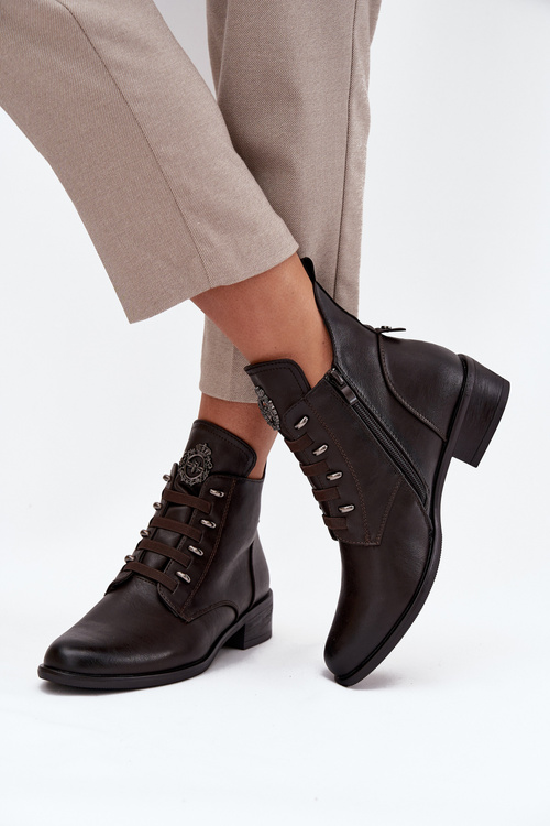 Низькі утеплені ботильйони на блискавці та декорі Коричневий Nevalia