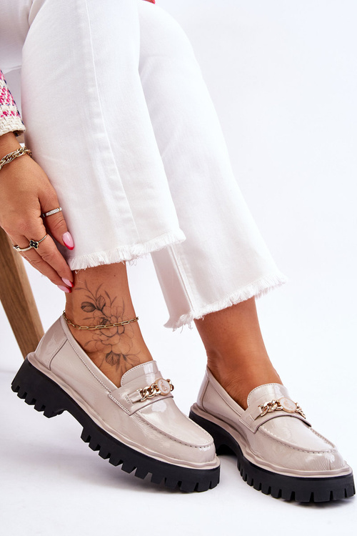 Лакові лофери на платформі світло-сірі Ronin