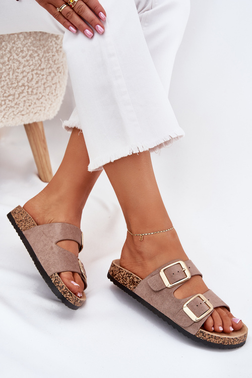 Жіночі Сандалі З Еко Замші Золоті Пряжки Темно-бежеві Vorella