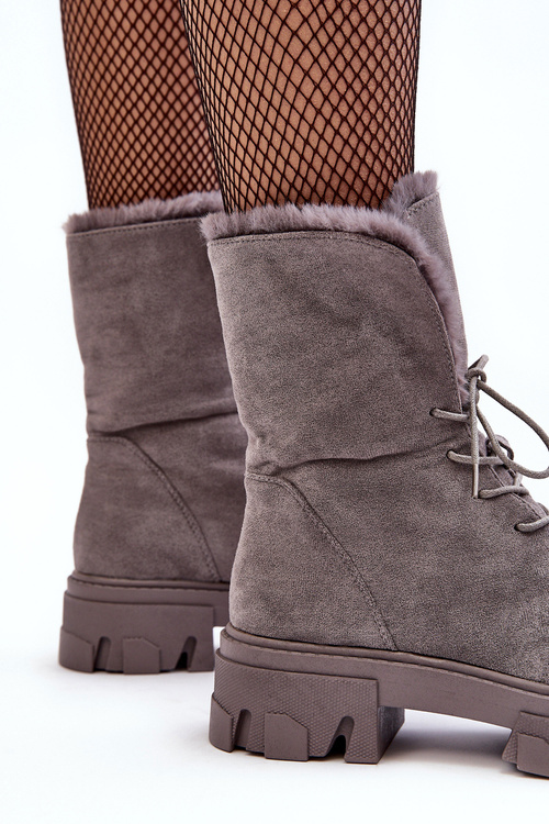 Замшеві черевики на шнурівці з хутром сірого кольору Frendo