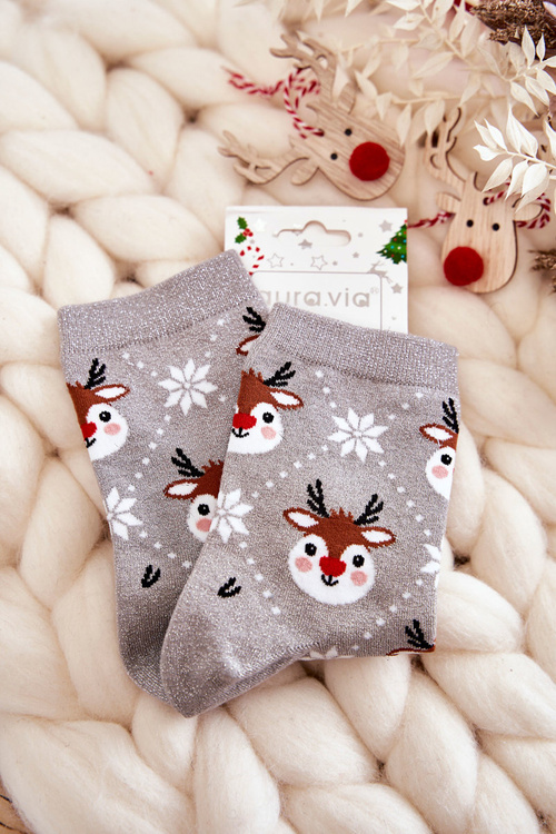 Жіночі новорічні шкарпетки Shiny Reindeer Grey