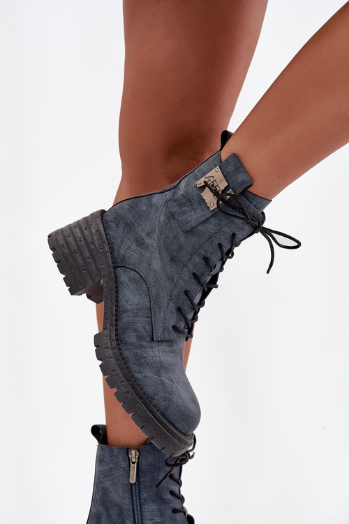 Шкіряні жіночі робочі черевики на каблуці з декоративним елементом Artiker 57C0212 Синій