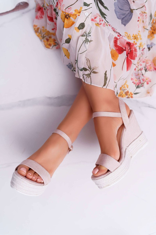Жіночі босоніжки на платформі льон бежеві Liviana