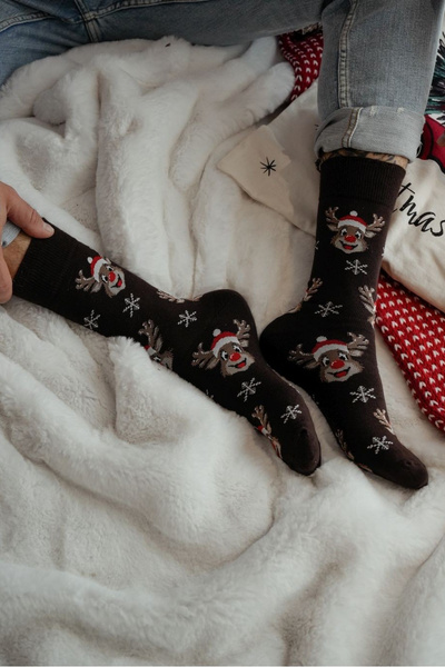 Чоловічі Різдвяні Шкарпетки Усміхнені олені Шоколадні