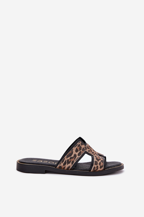 Шкіряні Плоскі Сандалі З Леопардовим Малюнком Zazoo 40383 Чорні