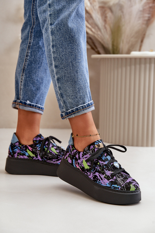 Шкіряне спортивне взуття на платформі фіолетове Maciejka 06191-05