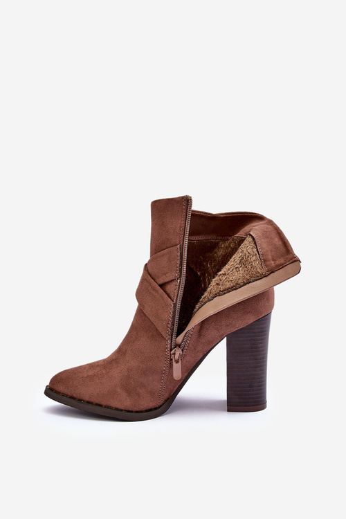 Замшеві чоботи з пряжкою на каблуці Коричневий ефталін