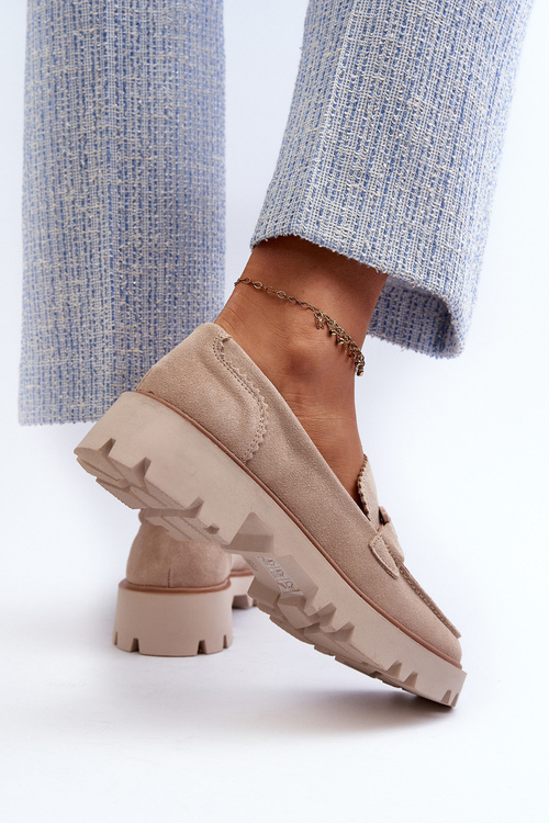 Жіночі бежеві замшеві мокасини з орнаментом D&A TW117 Бежеві