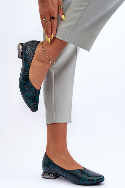 Шкіряні лаковані балетки на плоскій підошві Темно-зелені Vaani