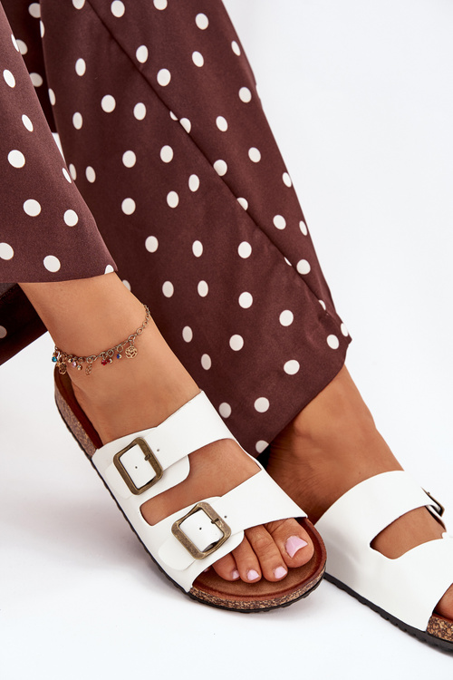 Жіночі Сандалі На Корковій Платформі З Пряжками Білі Vesina