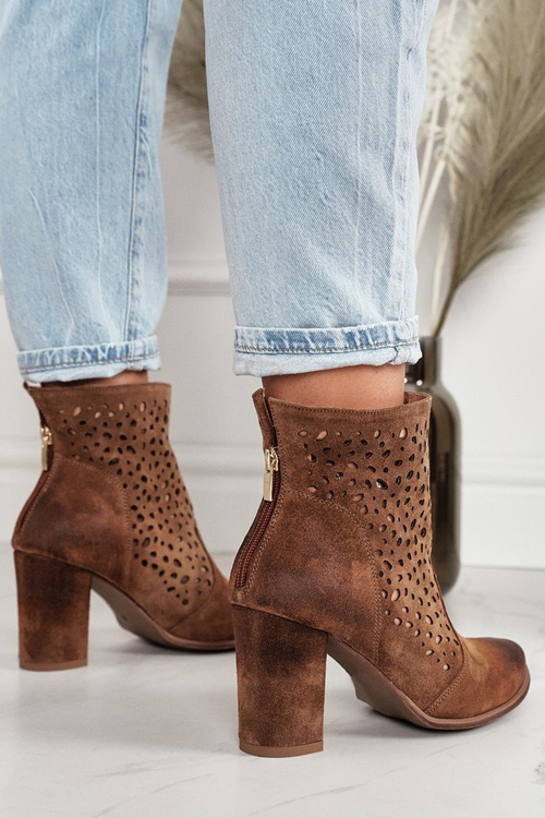 Ажурні Чоботи На Постійку Замшеві Exquisite 1219 Cognac