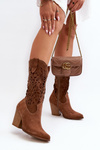 Жіночі бежеві замшеві ажурні чоботи на високих підборах Zazoo 3166/P