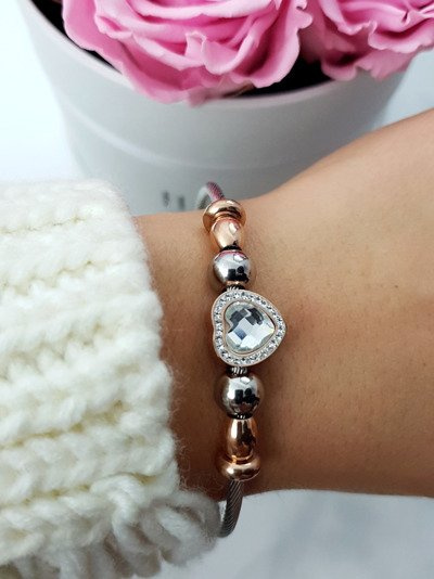 Жіночий браслет із цирконієвим сердечком із сталевого дроту Isabella