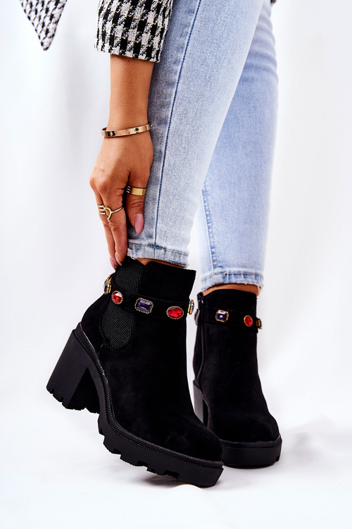 Жіночі чоботи на шпильці з кристалами Чорний Макбет