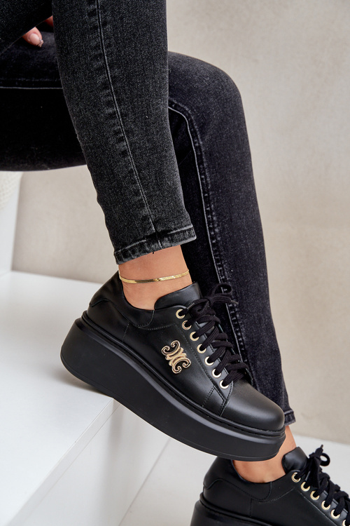 Кросівки З Природної Шкіри На Платформі Золота Декорація Левський 3428 Чорні