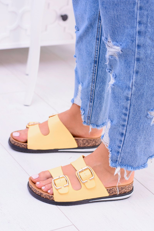 Жіночі жовті шльопанці з пряжками на пробці Ferone