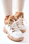 Шкіряне утеплене спортивне взуття білого та бежевого блиску