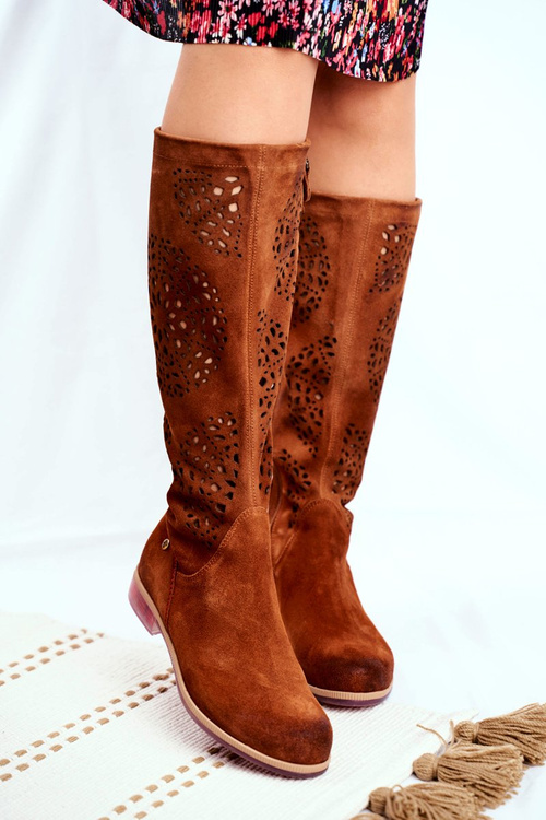 Жіночі ажурні чоботи Maciejka Leather Camel 04525-29