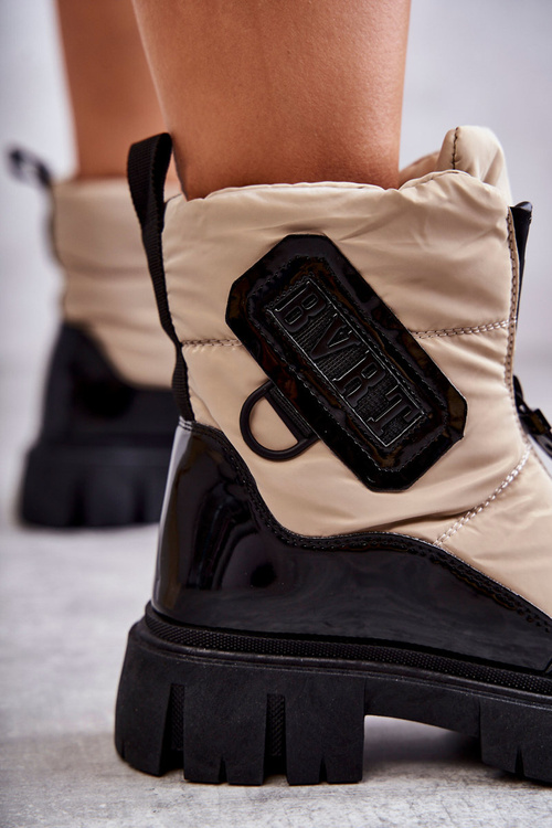 Жіночі теплі зимові черевики на блискавці бежево-чорного кольору Marit