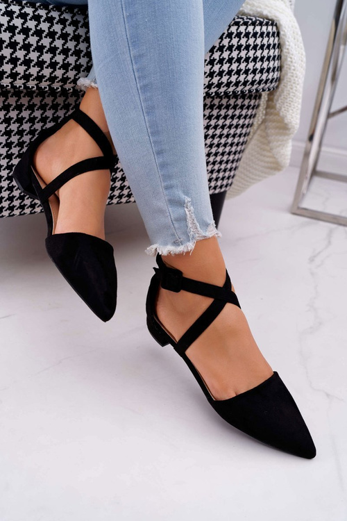 Жіночі замшеві балетки з гострим носом чорні Vontare