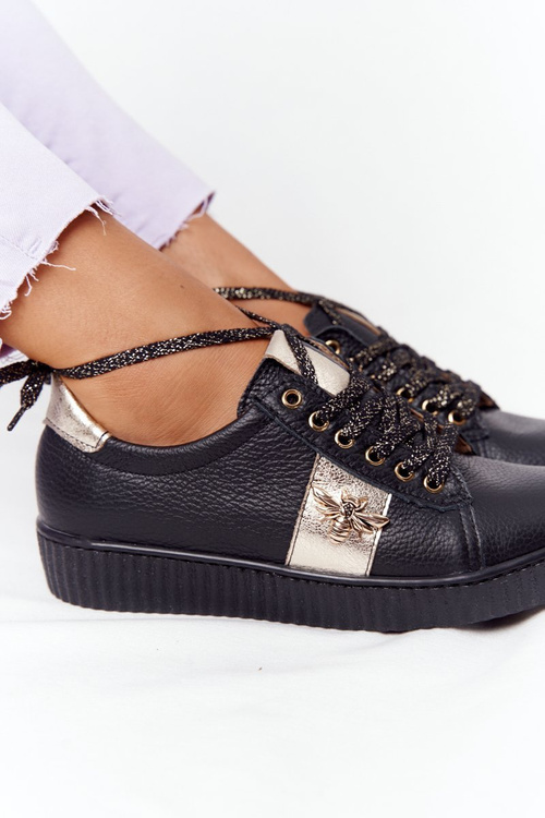 Жіночі шкіряні кросівки Lewski Shoes 2786-0 чорно-золоті
