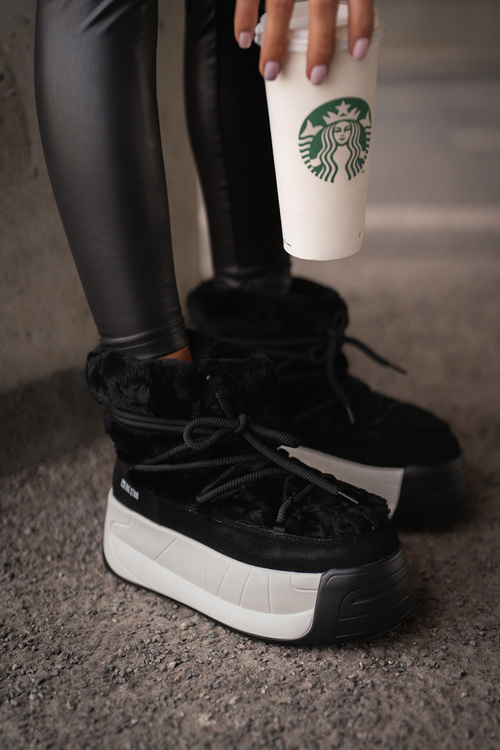 Жіночі шкіряні зимові черевики на товстій підошві з хутром Big Star OO274A206 Чорні