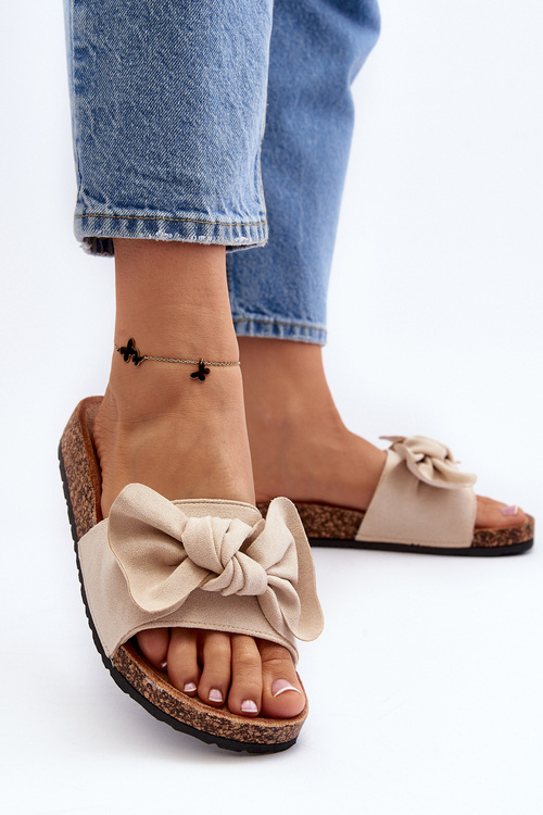 Жіночі бежеві тапочки з бантом Ezephira