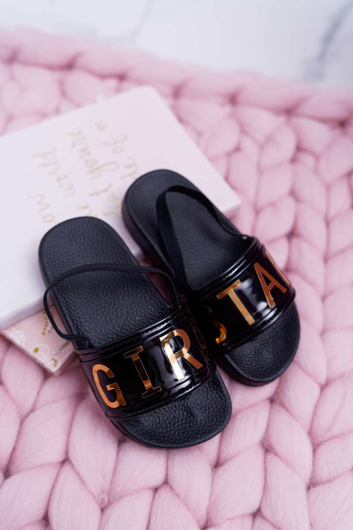 Дитячі шльопанці Золотий Напис Дівчинка Зірка Чорний Бембі