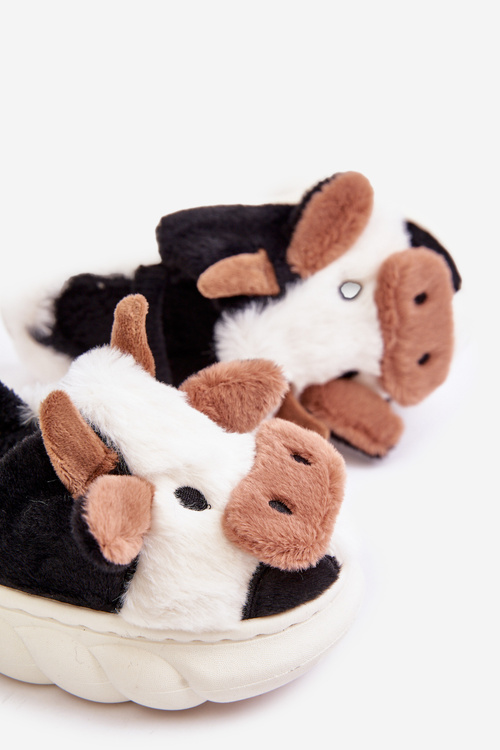 Дитячі хутряні тапочки з мотивом корови Білий Таморрін