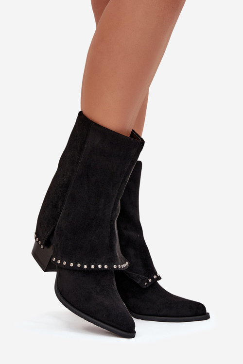 Жіночі утеплені чоботи з обернутим верхом Vinceza 16516 Чорні