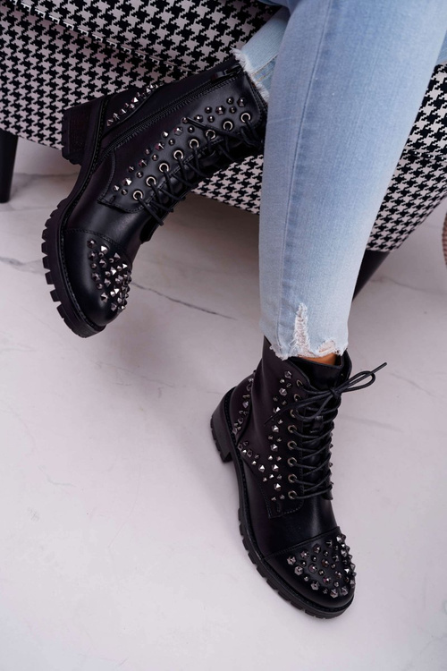 Жіночі робочі черевики зі стразами чорного кольору