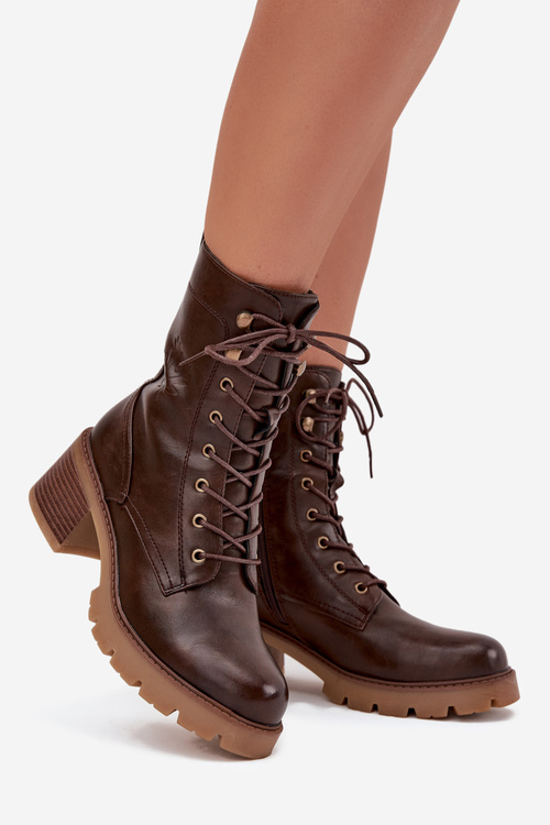 Жіночі робочі черевики на каблуці блок Vinceza 89136 Теплий коричневий