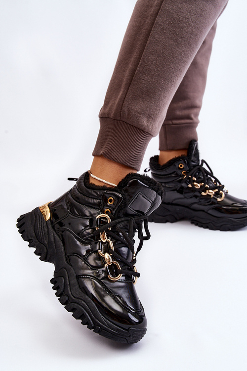 Жіночі утеплені спортивні черевики на шнурівці Trappers Black Bastini