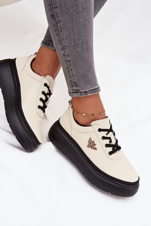 Шкіряне жіноче взуття на платформі з пряжкою Vinceza 41495 бежевий