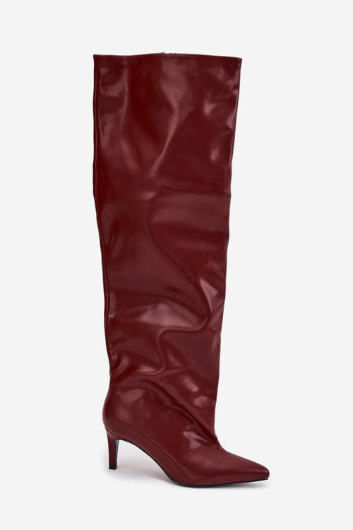 Жіночі чоботи на підборах без застібки бордові Mavilla