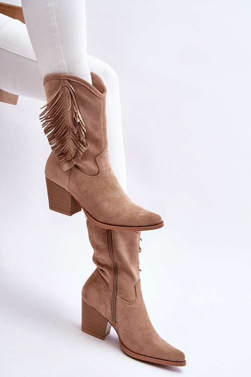 Жіночі низькі замшеві ковбойські чоботи бежеві Elyse