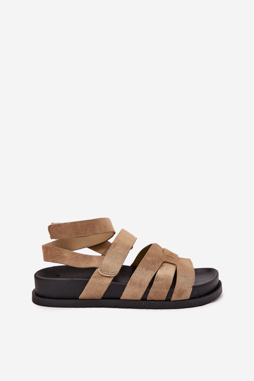 Еко замшеві жіночі сандалі з велкро темно-бежеві Valpera