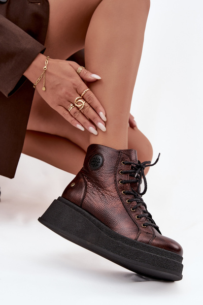 Шкіряні чоботи на масивній платформі Maciejka 06309-32 металевий коричневий