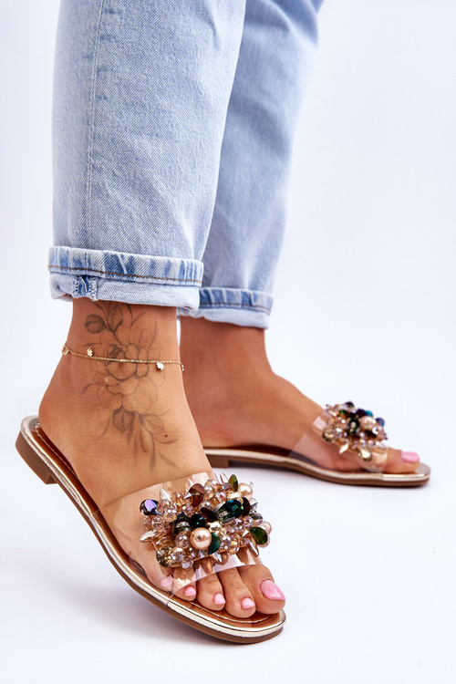 Жіночі тапочки з декоративними камінням S.Barski KV-576-3 Gold